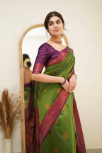 DEIANA'S Beautiful Designer Golden zari Soft Lichi Silk Saree - Mehndi | Grocsy