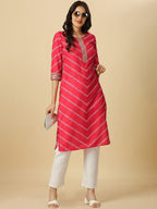HERE&NOW Red & White Bandhani Printed Thread Work Kurta | Grocsy