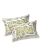 BELLA CASA Green & Blue Ethnic Motifs Cotton 180 TC King Bedsheet With 2 Pillow Covers | Grocsy