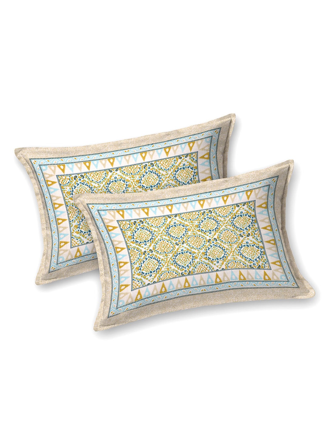 BELLA CASA Green & Blue Ethnic Motifs Cotton 180 TC King Bedsheet With 2 Pillow Covers | Grocsy
