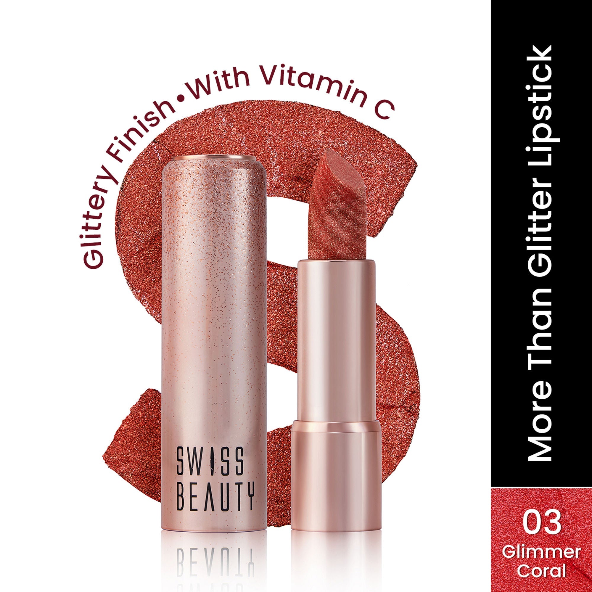 Swiss Beauty More Than Glitter Lipstick - 3 Glimmer Coral | Grocsy