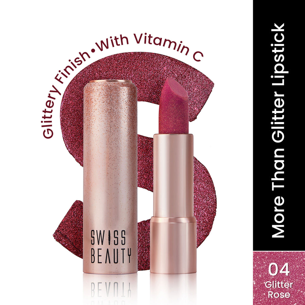 Swiss Beauty More Than Glitter Lipstick - 4 Glitter Rose | Grocsy