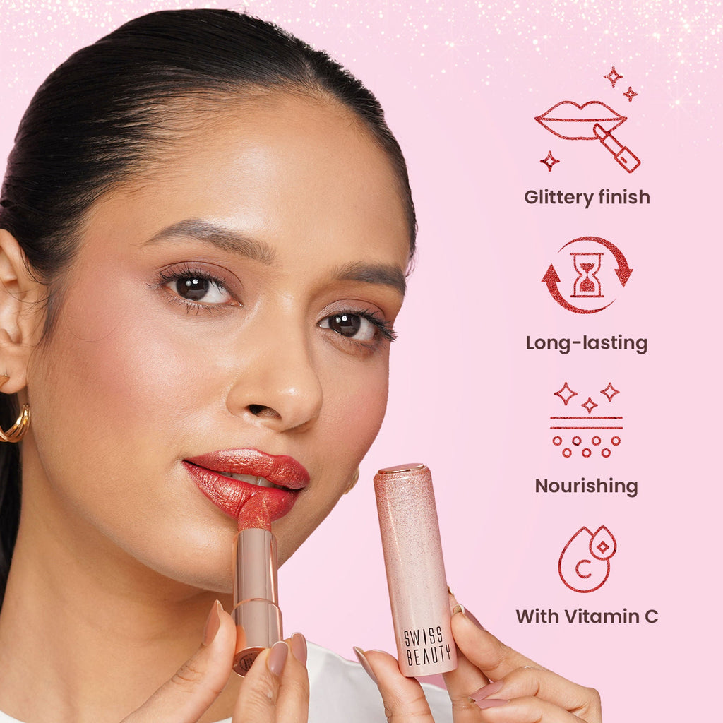 Swiss Beauty More Than Glitter Lipstick - 4 Glitter Rose | Grocsy