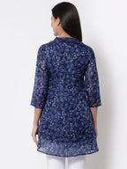 Myshka Women's Trendy Organza Printed 3/4 Sleeve Round Neck Casual Multicolor Tunic | Grocsy