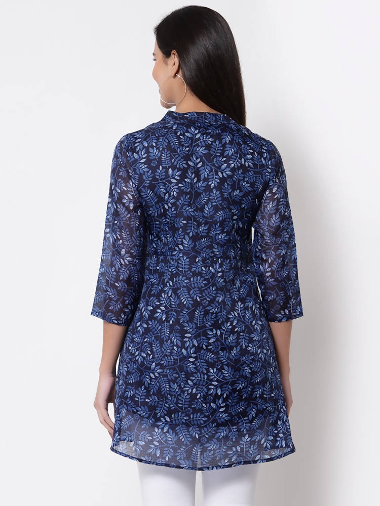 Myshka Women's Trendy Organza Printed 3/4 Sleeve Round Neck Casual Multicolor Tunic | Grocsy