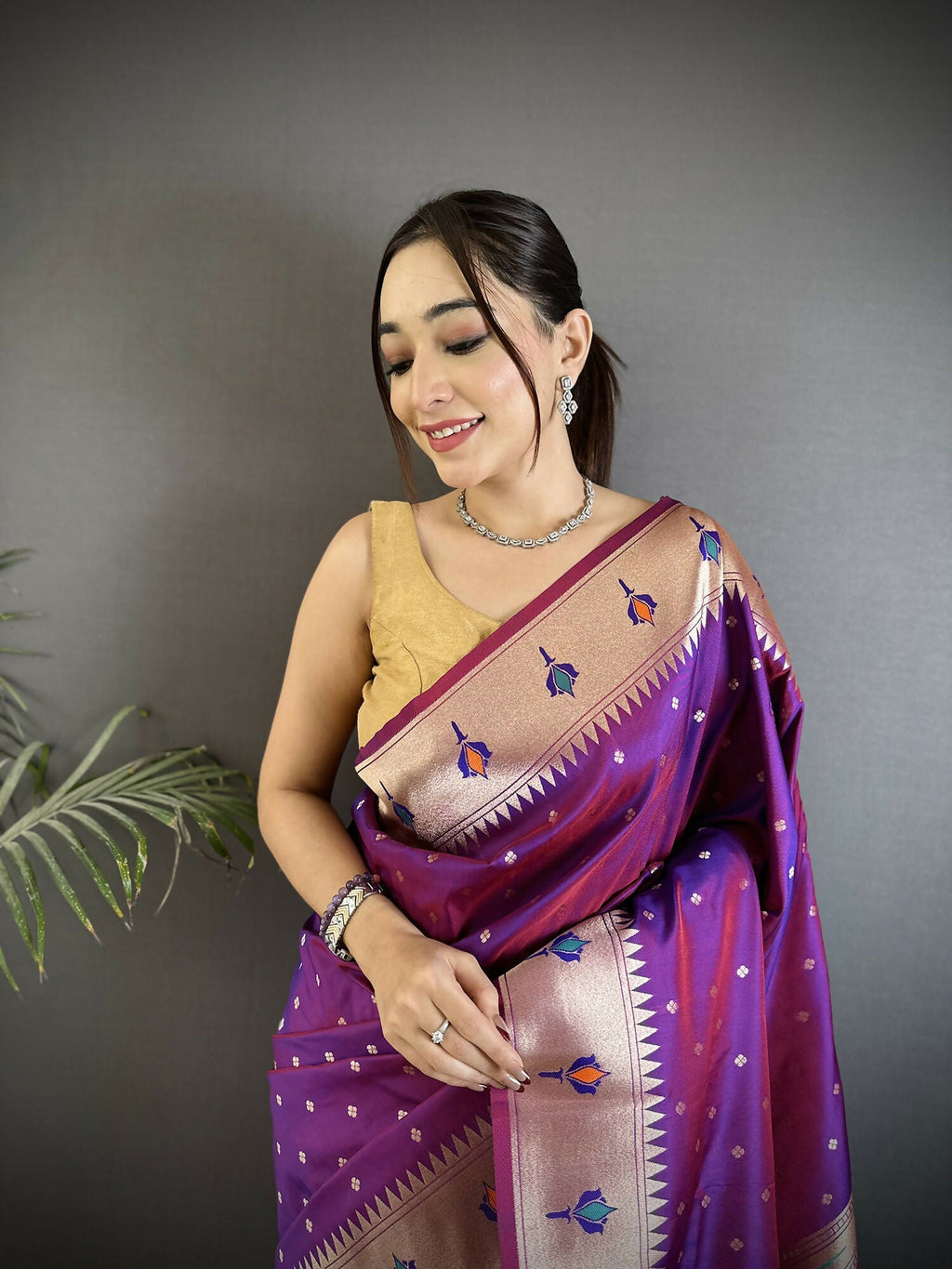 Joban Fashion Magenta Peacock & Floral Motifs Soft Lichi Silk Kanchipuram Saree | Grocsy