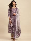 Sangria Maroon Floral Printed Pure Cotton Kurta With Trouser & Dupatta | Grocsy