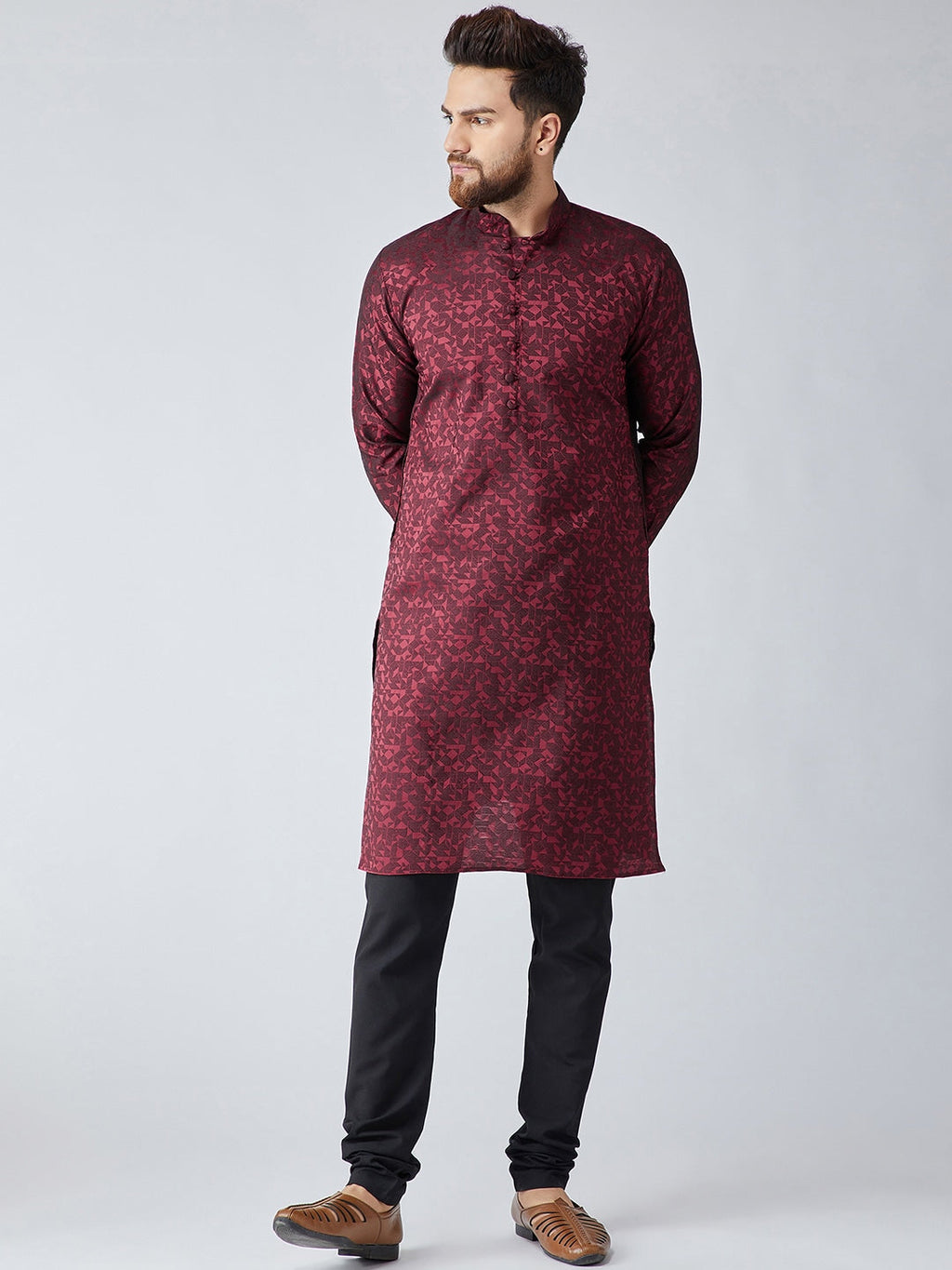 Sojanya Men Maroon Woven Design Straight Kurta | Grocsy