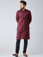 Sojanya Men Maroon Woven Design Straight Kurta | Grocsy