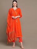 HERE&NOW Ethnic Motifs Printed Thread Work Angrakha Kurta with Palazzos & Dupatta | Grocsy