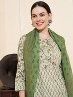 Sangria Floral Printed Gotta Patti Pure Cotton Straight Kurta With Trousers & With Dupatta | Grocsy