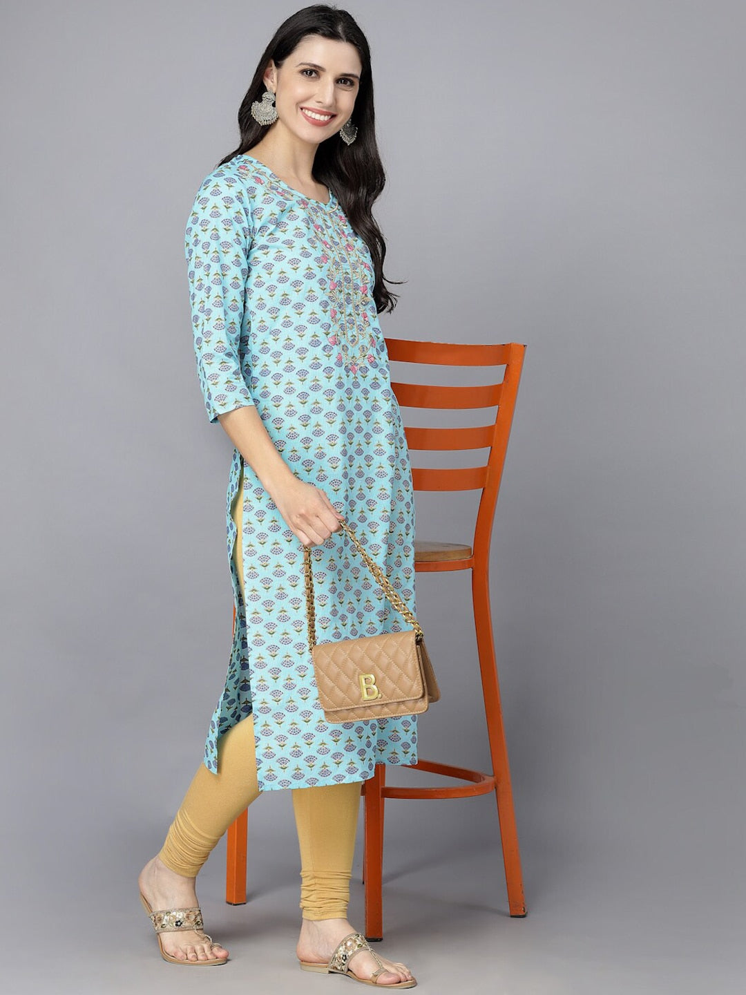 HERE&NOW Women Ethnic Motifs Printed Flared Sleeves Kurta | Grocsy