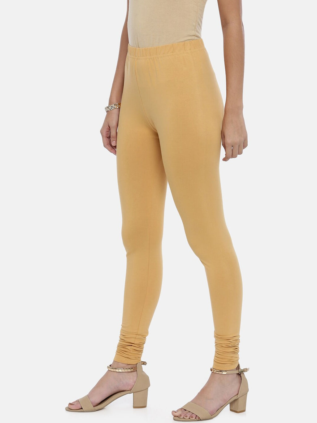 Souchii Beige Solid Slim-Fit Churidar-Length Leggings | Grocsy