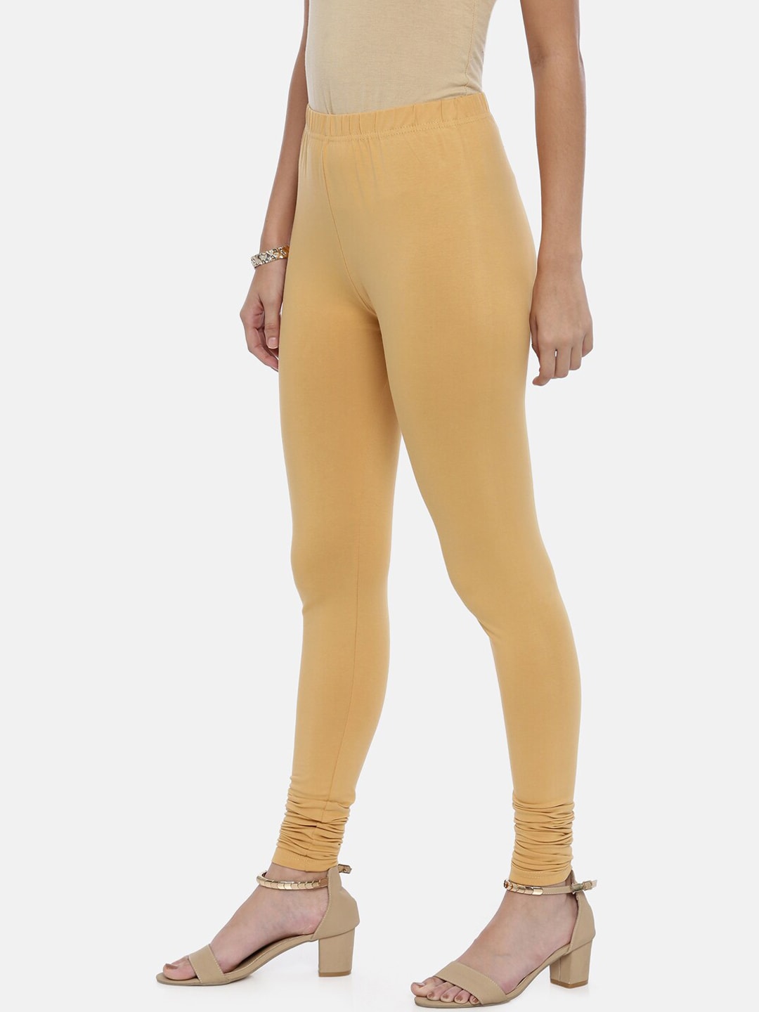 Souchii Beige Solid Slim-Fit Churidar-Length Leggings | Grocsy