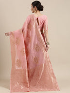 Saree Mall Pink Floral Linen Blend Banarasi Saree | Grocsy