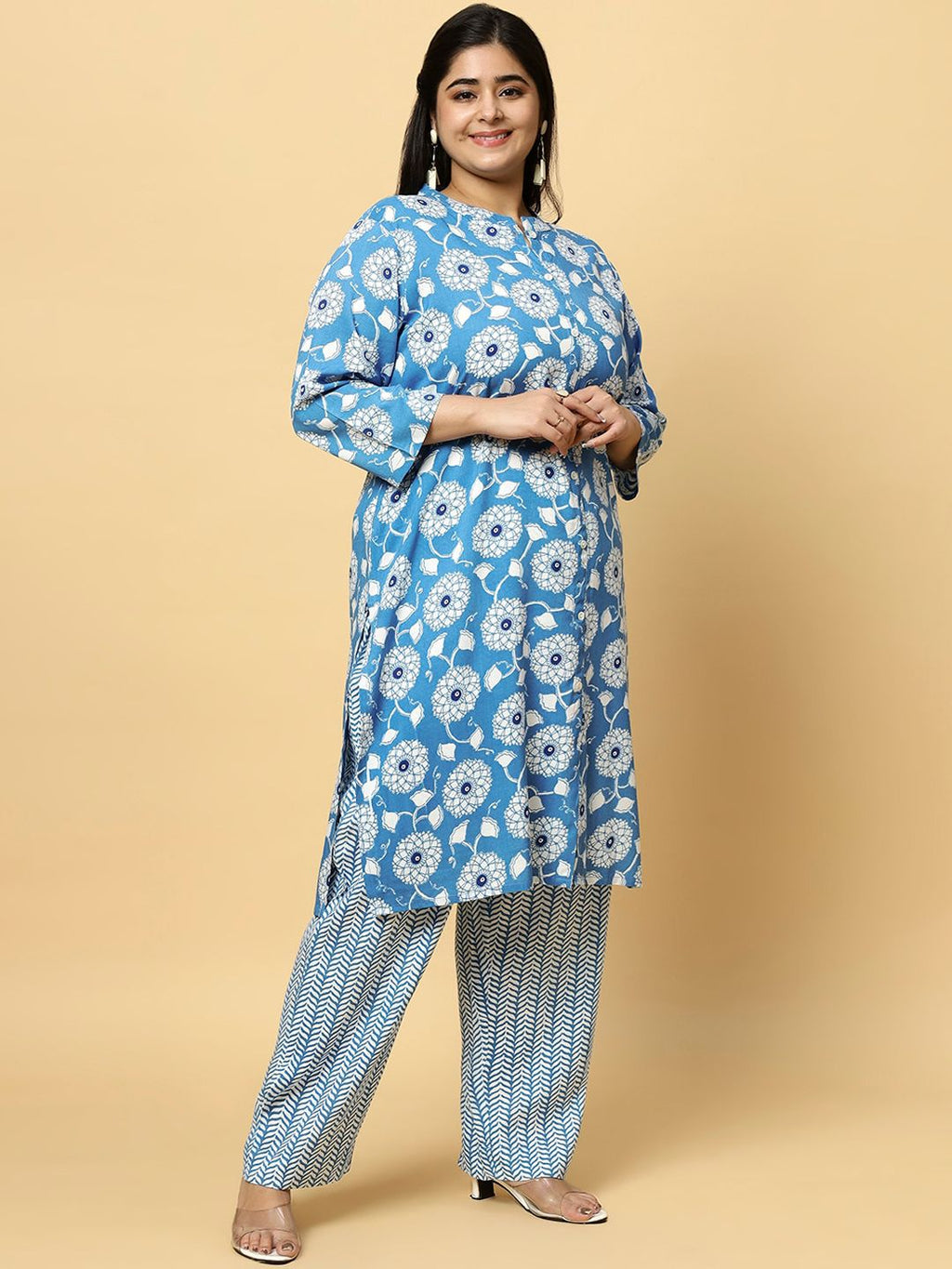 Sztori Plus Size Ethnic Motifs Printed Pure Cotton Kurta & Trouser | Grocsy