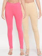 TAG 7 Women Pack of 2 Pink & Beige Solid Kurti Pants | Grocsy