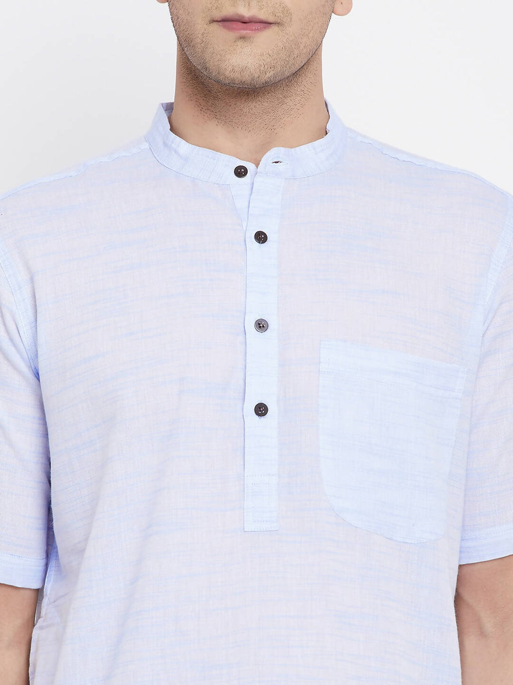 Even Apparels Blue Color Pure Cotton With Band Collar Men's H/S Kurta | Grocsy