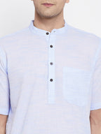 Even Apparels Blue Color Pure Cotton With Band Collar Men's H/S Kurta | Grocsy