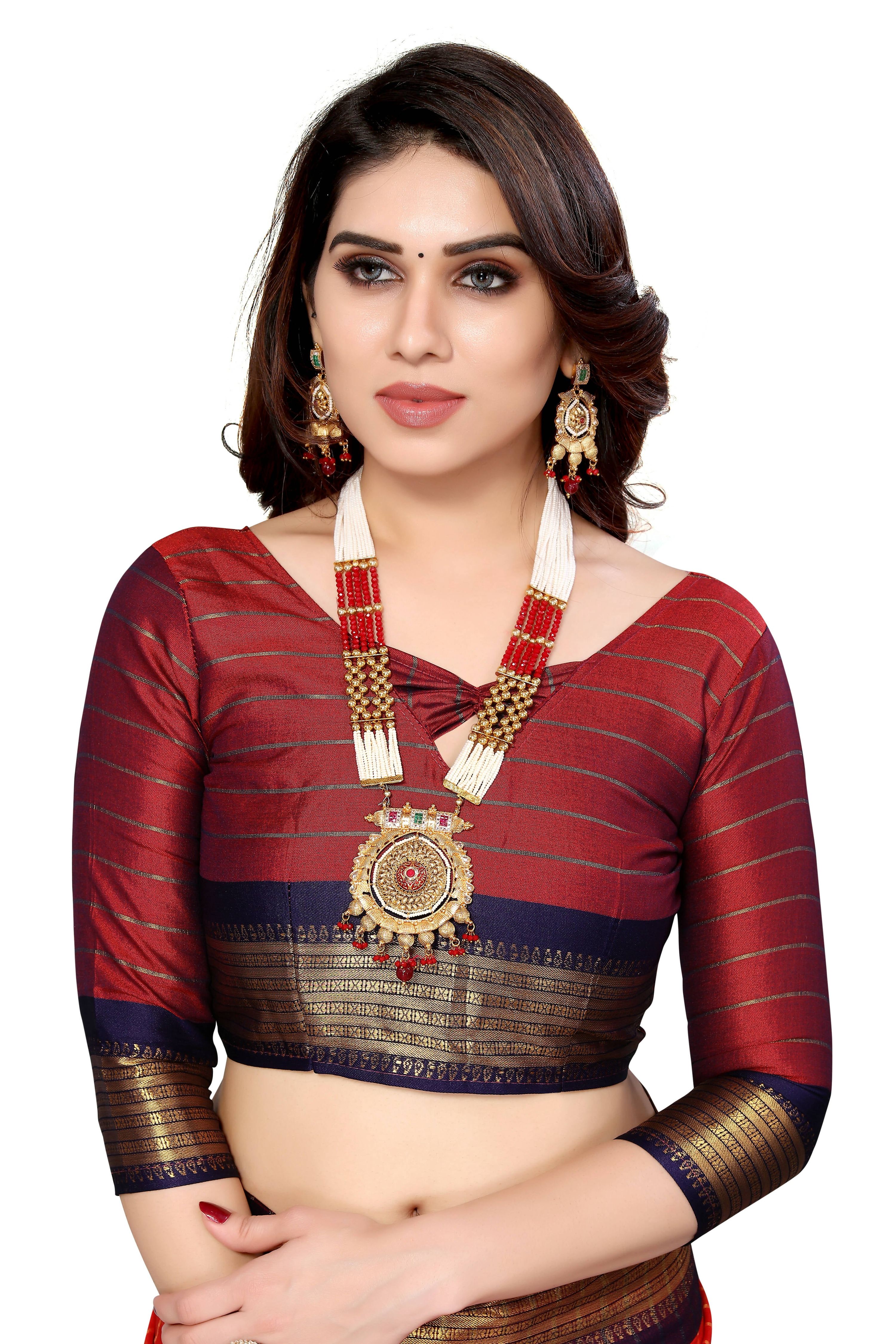 Vamika Weaving Red Cotton Silk Saree | Grocsy