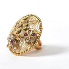 Mominos Fashion Joharkamal Gold-Polished Stone Studded Adjustable Finger Ring - Design 13 | Grocsy