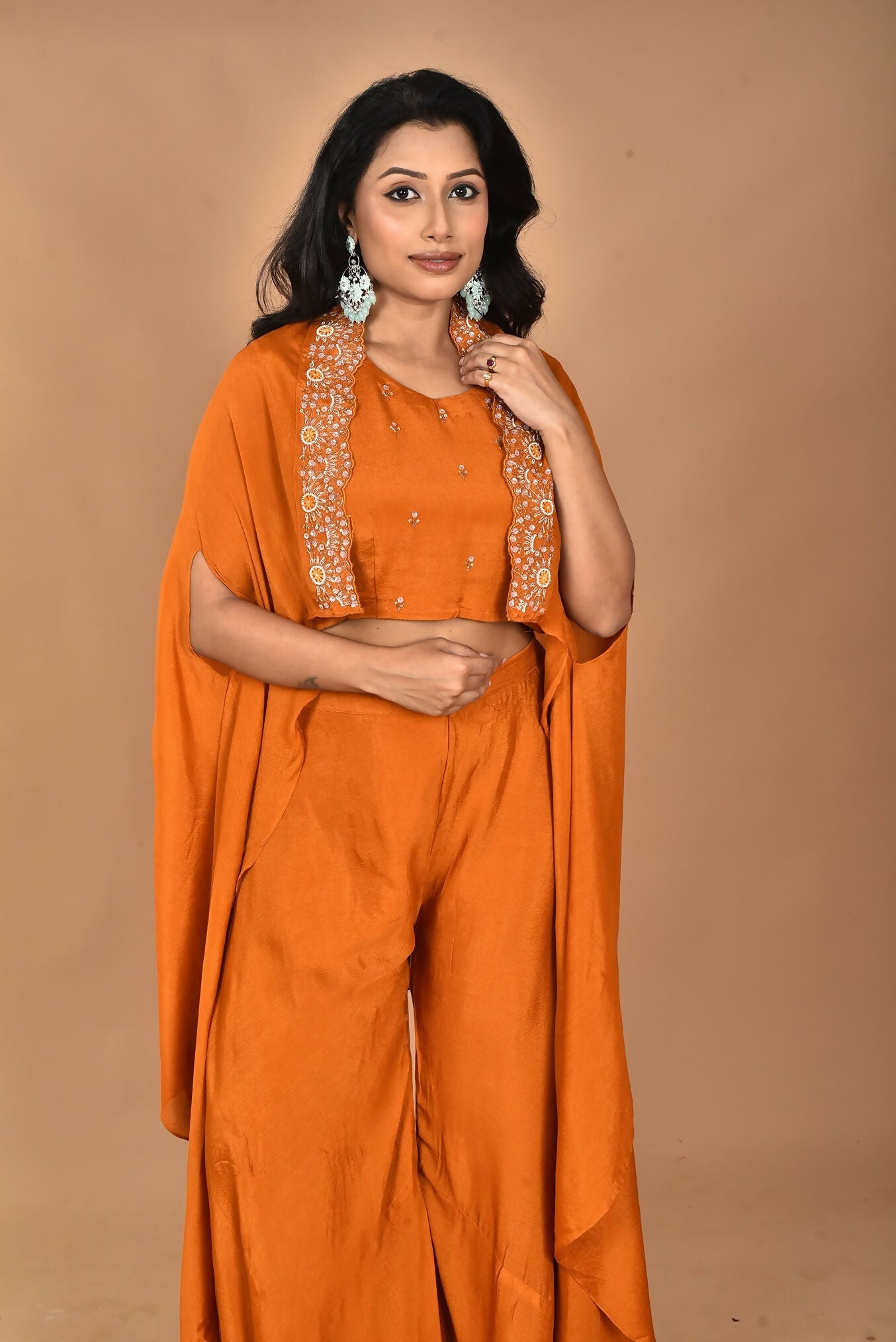 Morchari Women And Hand Embroidery Palazzo Set-Mustard | Grocsy
