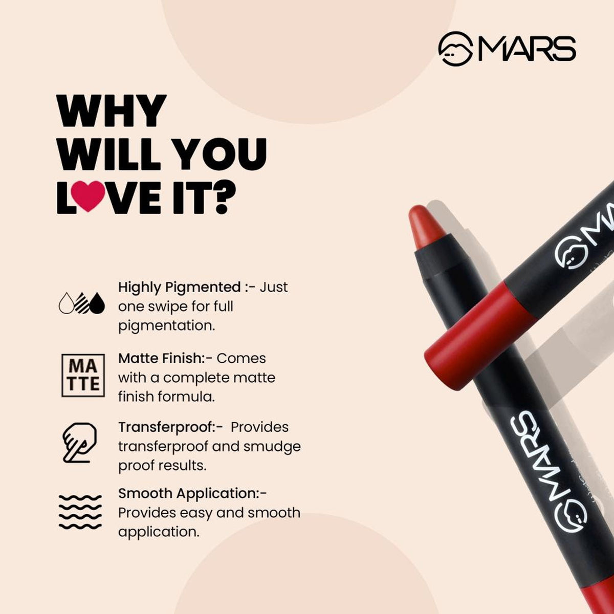 MARS Cosmetics Won't Smudge Won't Budge Lip Crayon - I Am Romantic | Grocsy