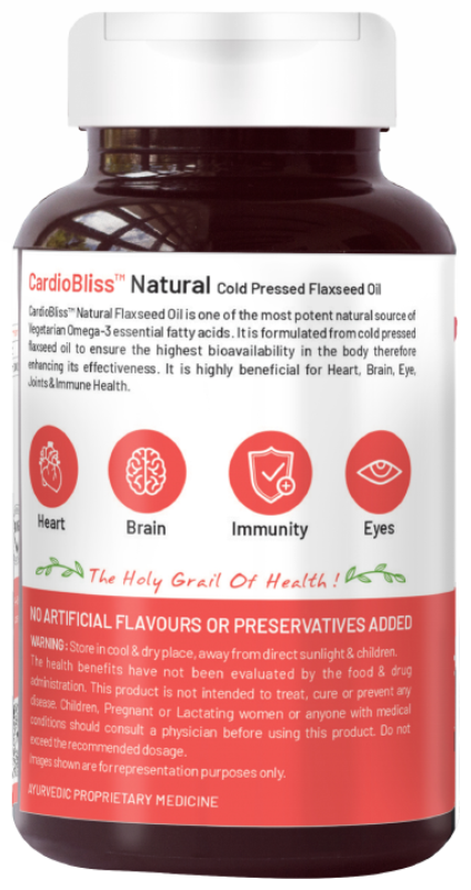 Bliss Welness Cardiovascular Health Flaxseed Oil High Potency Omega-3 Softgel Capsule | Grocsy