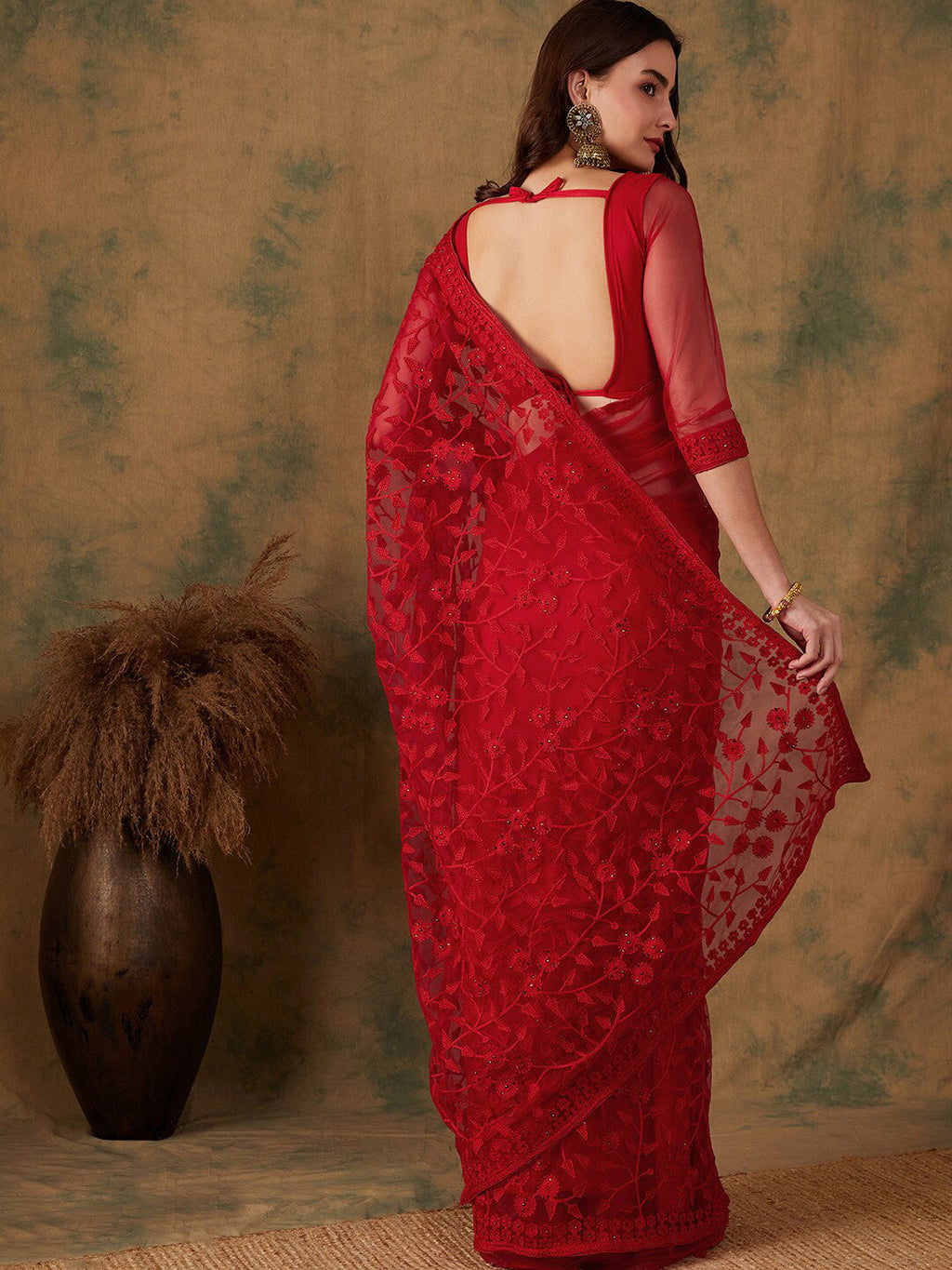 Sangria Embroidered Net Sarees | Grocsy