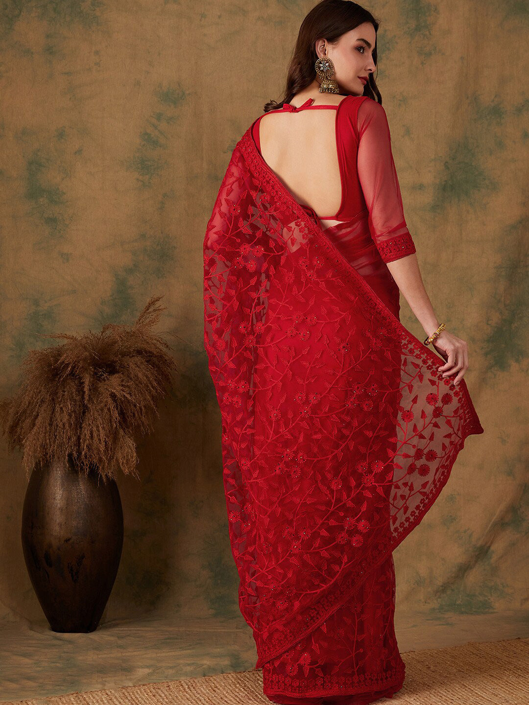 Sangria Embroidered Net Sarees | Grocsy