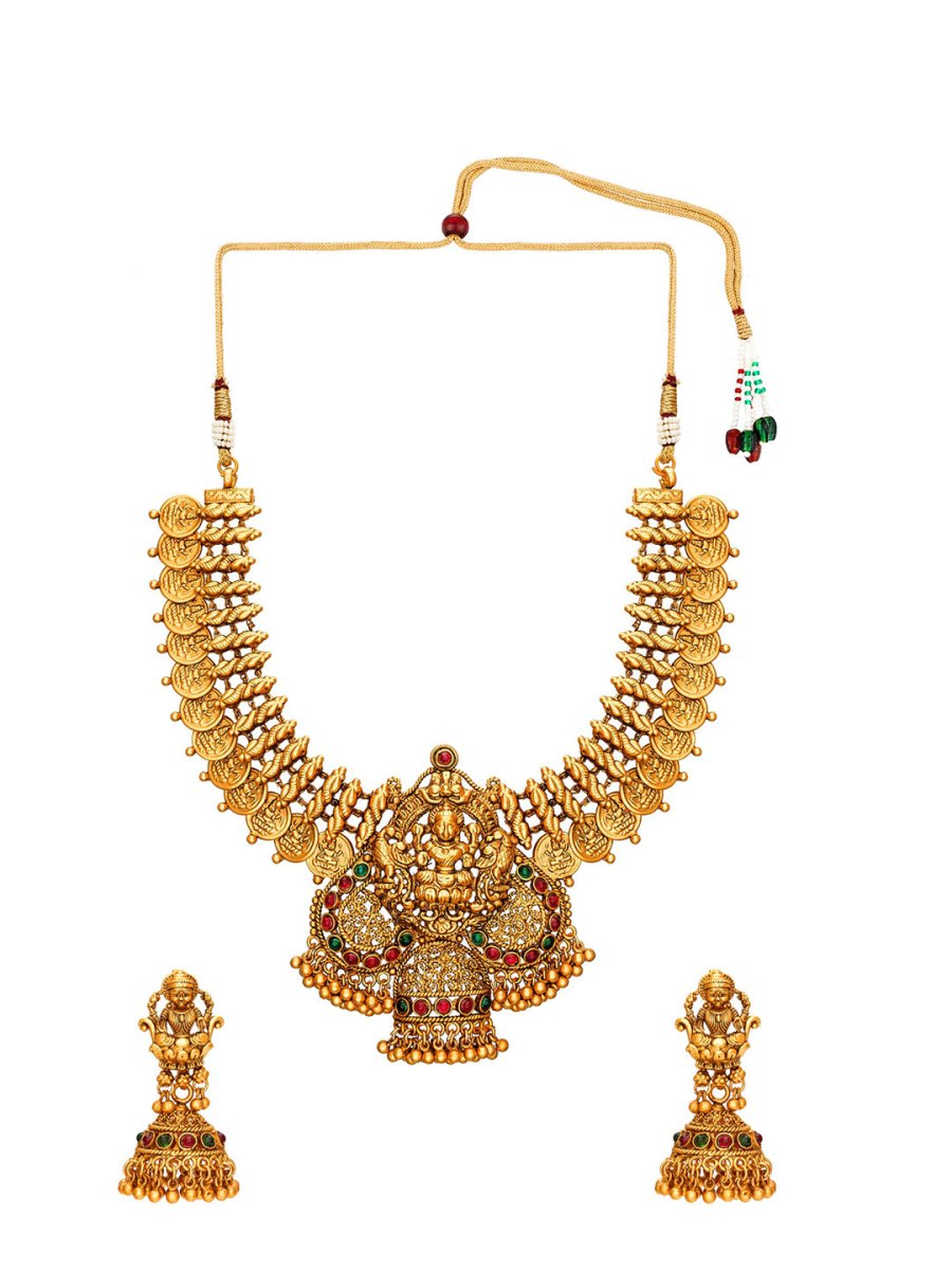 Aadita Gold-Toned Stone-Studded Temple Jewelry Set | Grocsy