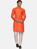 Sethukrishna Men Orange Angrakha Kurta with Churidar | Grocsy