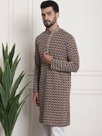 Sojanya Geometric Embroidered Mandarin Collar Kurta | Grocsy