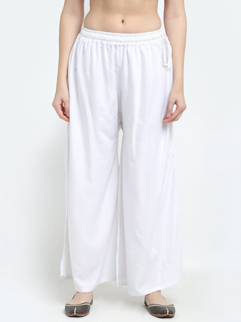 TAG 7 Women Set Of 2 White & Blue Flared Ethnic Palazzos | Grocsy