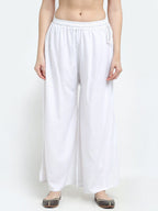 TAG 7 Women Set Of 2 White & Blue Flared Ethnic Palazzos | Grocsy