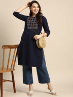 Sangria Women Geometric Yoke Design Kurta | Grocsy