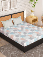 Story@home Arena Peach & White Geometric Microfiber 180TC Queen Bedsheet & 2 Pillow Covers | Grocsy