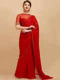 Sangria Red Silk Blend Embroidered Saree | Grocsy