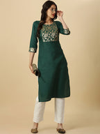 HERE&NOW Green Floral Yoke Design Gotta Patti Kurta | Grocsy