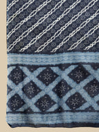 Sangria Indigo Blue Geometric Printed Pure-Cotton Straight Kurta With Trouser & Dupatta | Grocsy