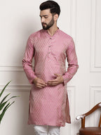 Sojanya Woven Design Mandarin Collar Silk Cotton Kurta | Grocsy