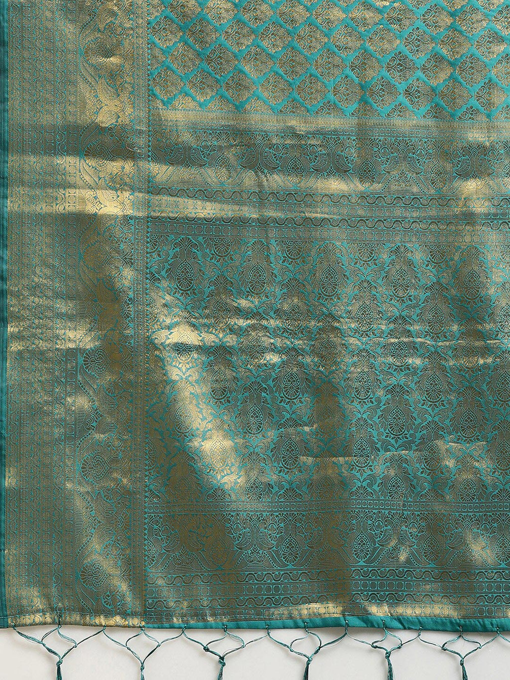 Saree Mall Blue & Gold-Toned Woven Design Zari Silk Blend Banarasi Saree | Grocsy