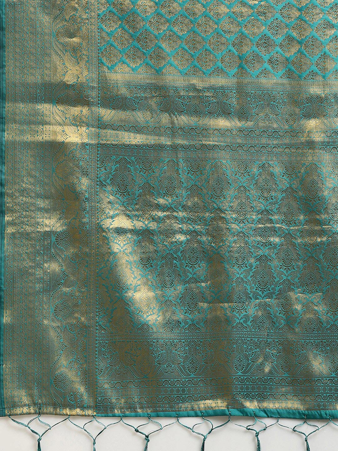 Saree Mall Blue & Gold-Toned Woven Design Zari Silk Blend Banarasi Saree | Grocsy