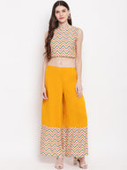 Janasya Women Yellow & Pink Solid Top with Kurta & Palazzos | Grocsy