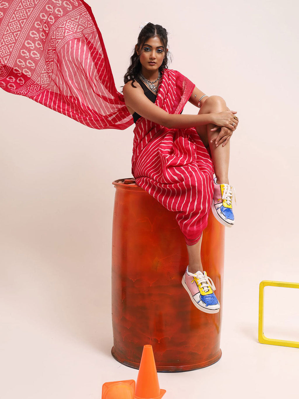Tikhi Imli Leheriya Jute Silk Ready to Wear Saree | Grocsy