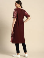 Sangria Women Ethnic Motifs Printed Puff Sleeves Straight Kurta | Grocsy