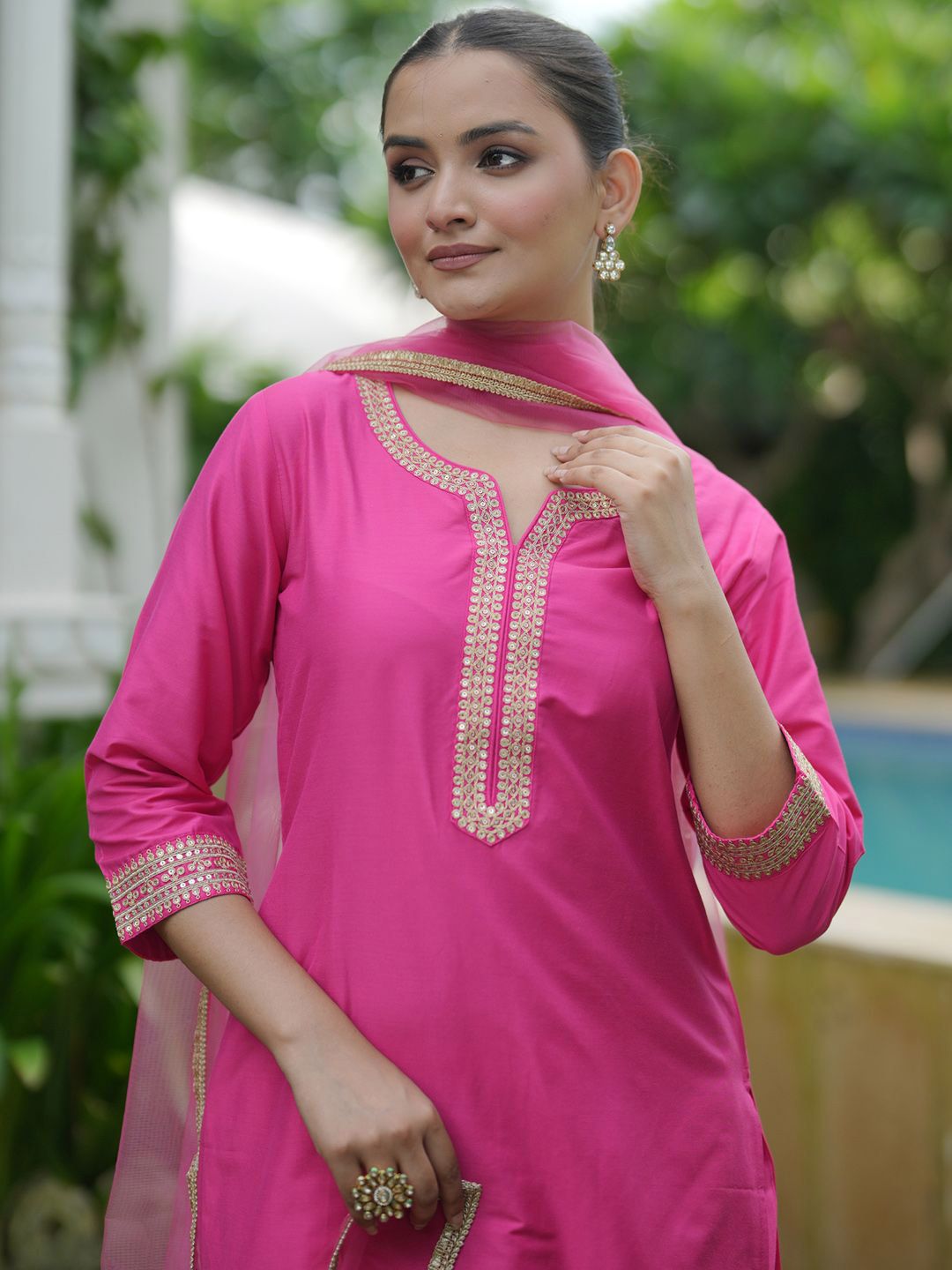 Indo Era Women Embroidered Regular Kurta with Trousers & With Dupatta | Grocsy