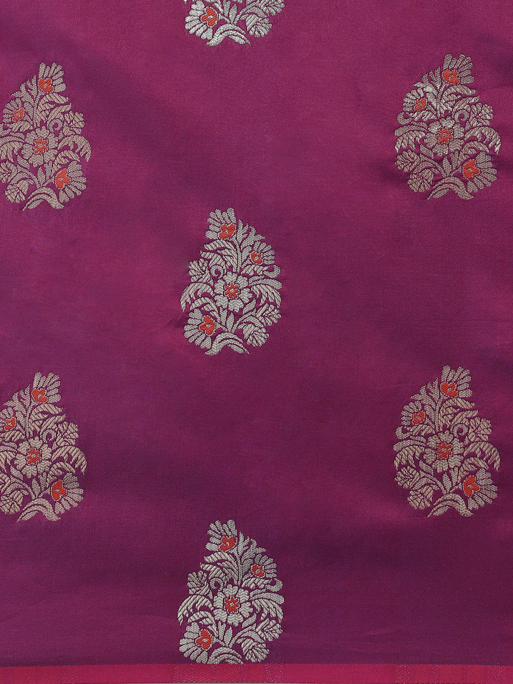 Saree Mall Magenta & Silver-Toned Floral Silk Blend Dharmavaram Saree | Grocsy