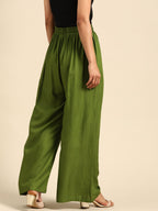 TAG 7 Women Green Solid Wide Leg Palazzos | Grocsy