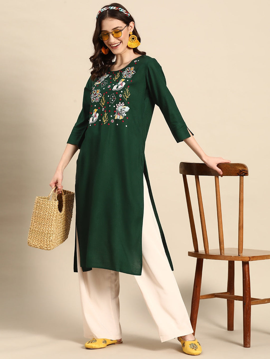 Sangria Ethnic Motif Embroidered Thread Work Thread Work Kurta | Grocsy